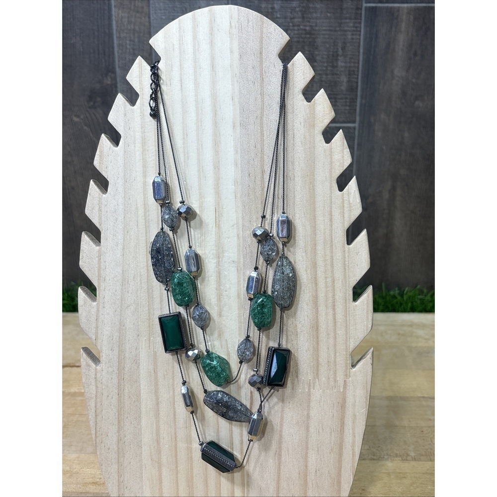 Vintage 2007 NY & Company Multi Strand Gunmetal Green Beaded Statement Necklace